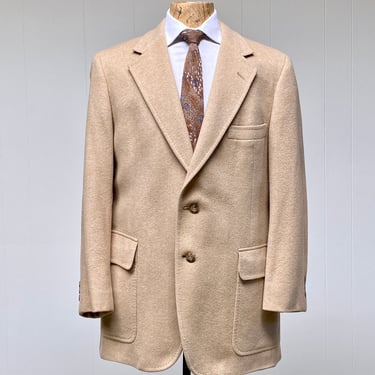 Vintage 1970s Classic Cashmere Blazer, Hart Schaffner & Marx Jacket, Traditional Camel Wool 2-Button Sport Coat, Size 44 Long 