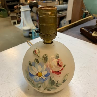 Vintage round floral painted glass lamp, 7” tall
