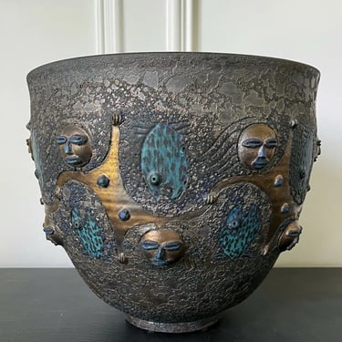 Large Glazed and Sculpted Ceramic Vessel by Mary and Edwin Scheier