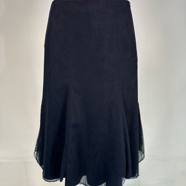 Chanel 2002C Navy Blue Triple Layer Tulle Ruffle Edge Gored Skirt 38