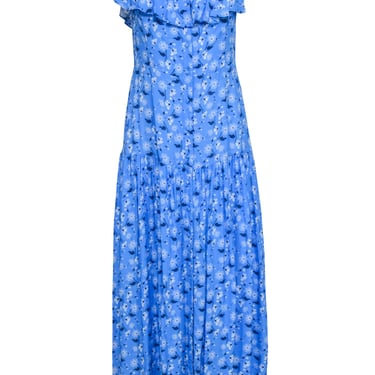 Yumi Kim - Blue Floral Print Sleeveless Off The Shoulder Dress Sz 10