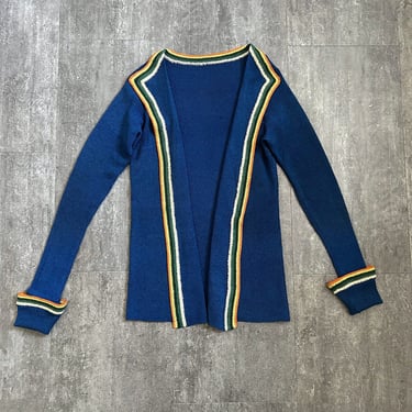 Vintage 1930s blue rayon knit cardigan sweater . size xs to small 