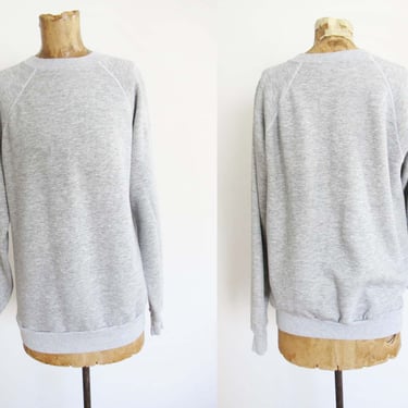 Vintage 80s Triblend Gray Raglan Sweatshirt L - Heather Grey Athletic Pullover - Gender Neutral Clothing 