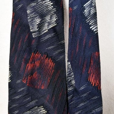 1920's Blue & Red ART DECO Men's Suit Tie, Antique Necktie 1930's Jacquard Silk Vintage 