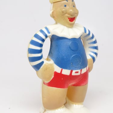 Vintage  Clown Lifeguard Candy Container, Rosbro Plastics, Providence RI, Antique Retro Hard Plastic Life Guard 