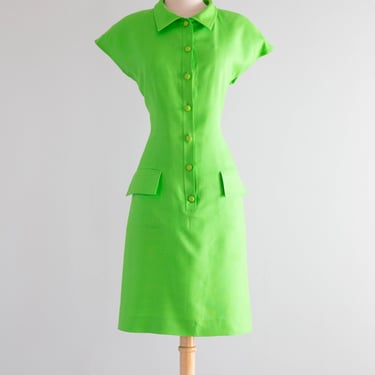 Rare Vintage Balenciaga Lime Green Dress With Starburst Back / M