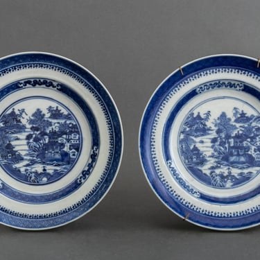 Chinese Blue and White Nanking Porcelain Plates, 2