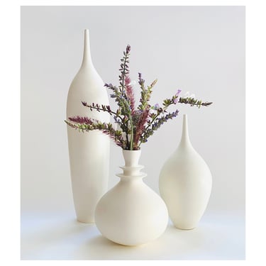 SHIPS NOW- Seconds Sale- Set of 3 Stoneware Bottle Vases in White Matte by Sara Paloma - 17