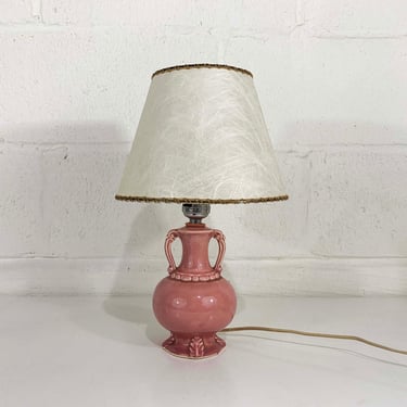 Vintage Small Pink Table Lamp Ceramic Light Decor MCM Rose Mid-Century Shade Accent Lighting Bedroom 1960s 1950s 