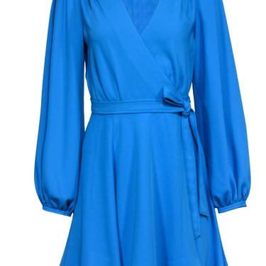 Diane von Furstenberg - Aqua Blue Balloon Sleeve Wrap Dress Sz M