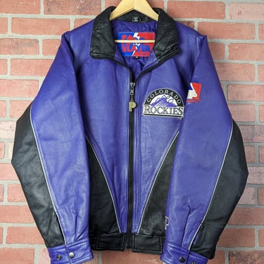 Vintage 90s MLB Colorado Rockies ORIGINAL ProPlayer Embroidered Leather Jacket - Medium (fits Large / Extra Large) 