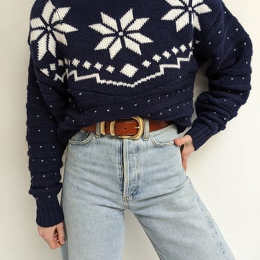 Vintage Snowflake Patterned Wool Sweater