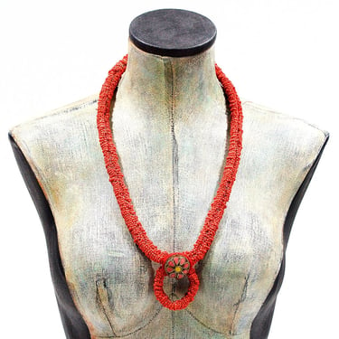 VINTAGE: Large Tibetan Beaded Necklace - Handcrafted - Red Necklace - SKU 4-C5-00005445 