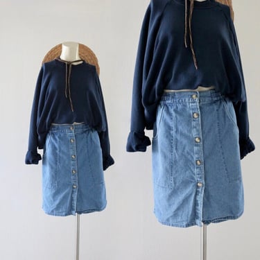 denim button skort - 28-33 - vintage 90s y2k womens size 6 8 small medium blue jean minimal shorts skirt cute spring summer 