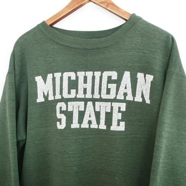 vintage sweatshirt / Michigan State sweatshirt / 1990s Michigan State Spartans faded green crew neck sweatshirt XL 