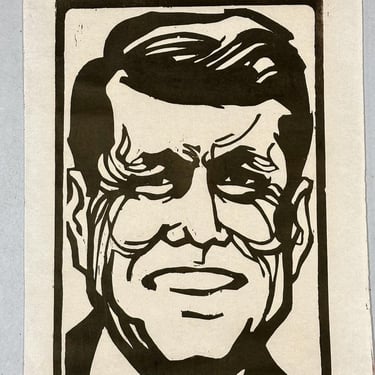 1960s JFK Woodcut Print on Thin Rice Paper - Vintage Wall Hangings - John F. Kennedy - Rare Presidential Street Art Funky - Obey 