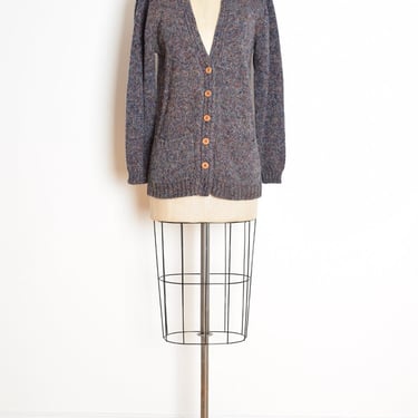 vintage 70s cardigan sweater jumper navy speckled grandpa boyfriend hippy boho M clothing 