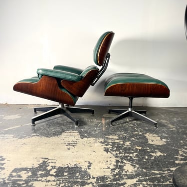 1st Generation Circa 1956 Eames Lounge Chair & Ottoman in Brazilian Rosewood and Dark Green Leather