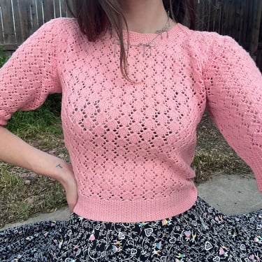 1940’s vintage pink crochet half sleeve sweater 