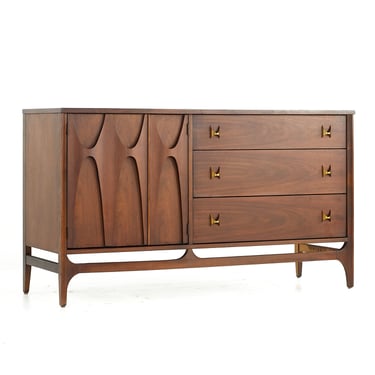 Broyhill Brasilia Mid Century Walnut and Brass Offset Credenza - mcm 