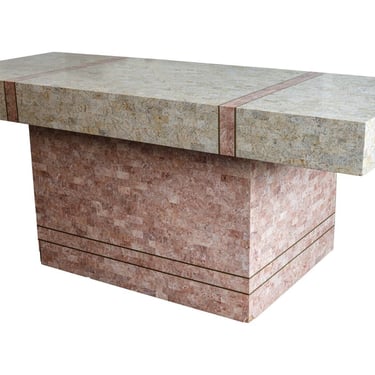 Post Modern Tessellated Stone Tile Brass Desk Robert Marcius For Maitland Smith 