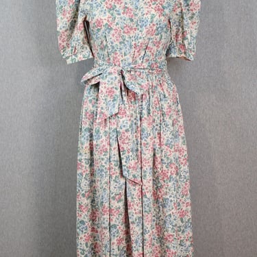 80s Floral Laura Ashley Dress - Puff Sleeve - 1980s Cottage Core Dress - Size 6 