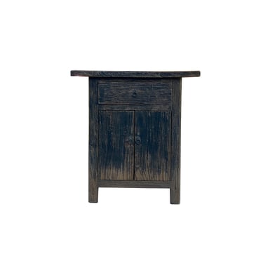 Distressed Rustic Black Rough Grain Wood Side Table Nightstand Cabinet ws4315E 