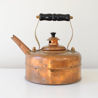 Vintage Copper Kettle with Black Accents 