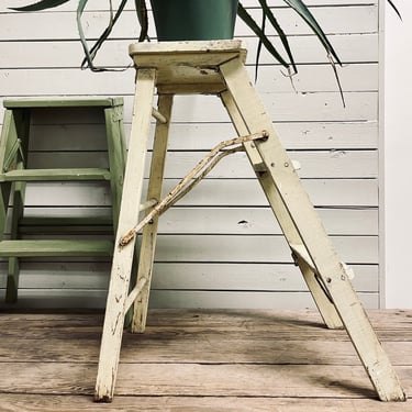 Small Yellow Stepstool Ladder Stepladder Plant Stand Folding Rack Modern Farmhouse Cottage Shabby Chic 
