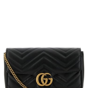 Gucci Women Black Leather Mini Gg Marmont Clutch