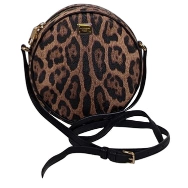 Dolce & Gabbana - Tan & Black Leopard Print Round Crossbody Bag