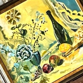 Framed Original Oil Tablescape Painting