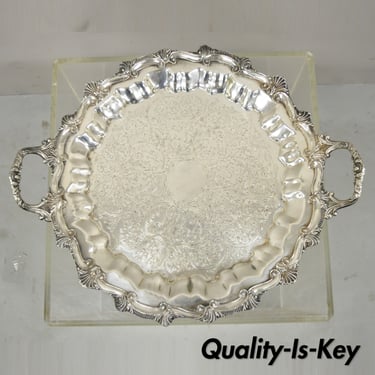 Regency Style Ornate Heavy Silver Plated Twin Handle Scalloped Platter Tray