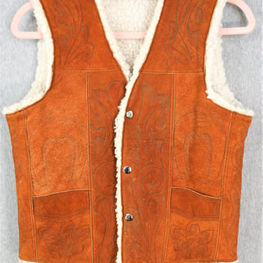 Get Western - Suede Sherpa Vest - Tooled - Cowboy Vest 