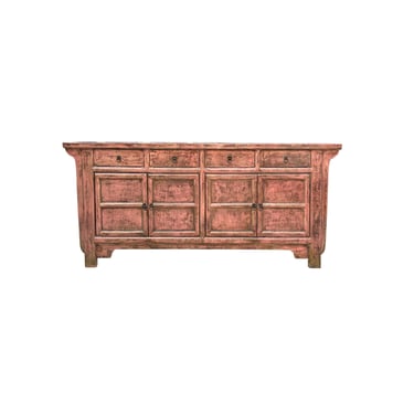 Distressed Gloss Pink 4 Drawers Credenza Sideboard Console Cabinet ws4352E 