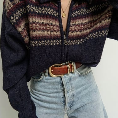 Vintage Patterned Wool Zip Cardigan