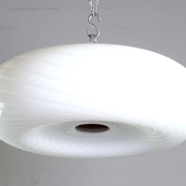 European 19 in. Plafonnier White Venini Glass Pendant Light