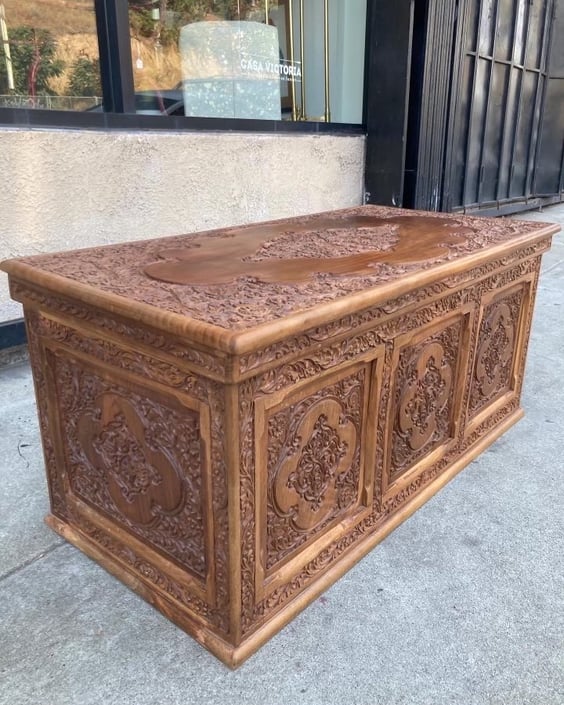 Regal Shelter | Carved Chest with Removable Tray and Lined Interior