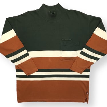 Vintage 90s Eddie Bauer Striped Long Sleeve Mock/Turtleneck Utility Shirt Size Large 