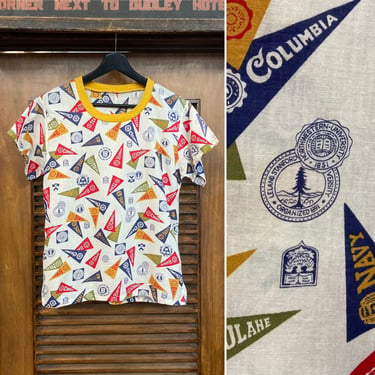 Vintage 1950’s University Pennant Logo Collegiate Cotton Tee Shirt, 50’s T Shirt, 50’s Pop Art, Vintage Clothing 