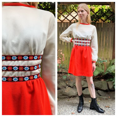 70s Vicky Vaughn red and cream dress 