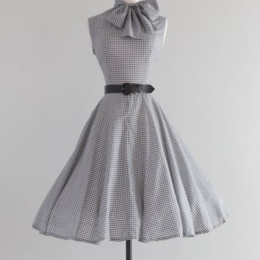 Darling 1960's Gingham Dress With Pussy Bow and Full Skirt / SM