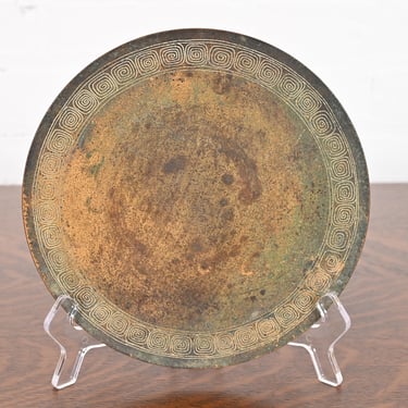 Tiffany Studios New York Greek Key Bronze Footed Charger Plate or Tray