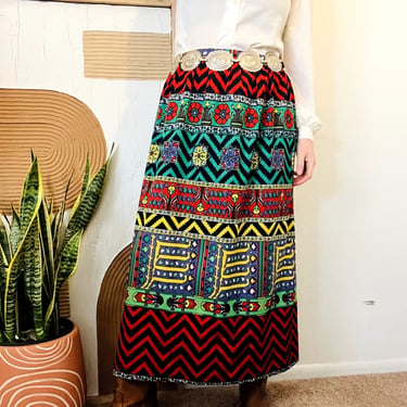 Vintage Silky Folk Southwestern Printed Maxi Skirt 