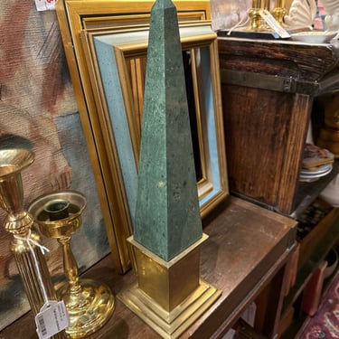 Brass and Green marble obelisk 16in tall