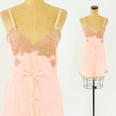 1920s Peach Silk Romper Lingerie | 20s Pink Silk Lingerie | XS 