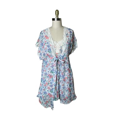 Vintage Victoria’s Secret Gold Label Robe Chemise Nightgown Floral Chiffon Set, size m 