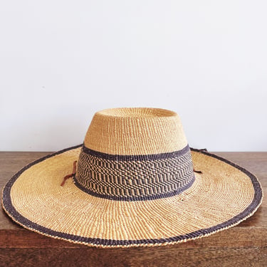 Vintage African Bolga Straw Sun Hat from Ghana 