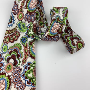 1940's-50's Paisley Tie - Vivid Colorful Print - All Silk - Never Worn - NOS DeadStock 