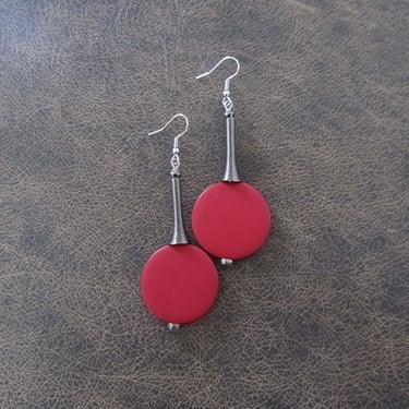 Red and gunmetal geometric earrings 